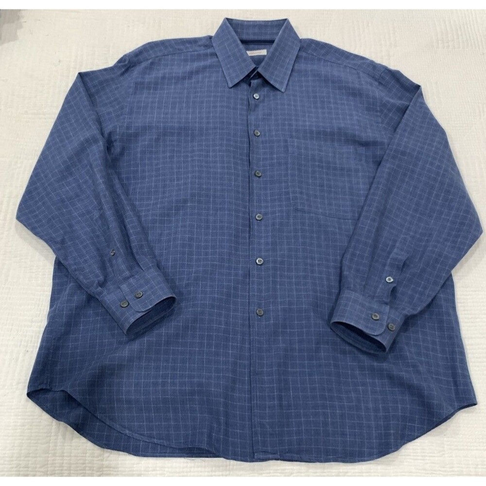 Brioni Shirt Mens L Blue Plaid Button Down Long Sleeve Made in Italy Dress Shirt